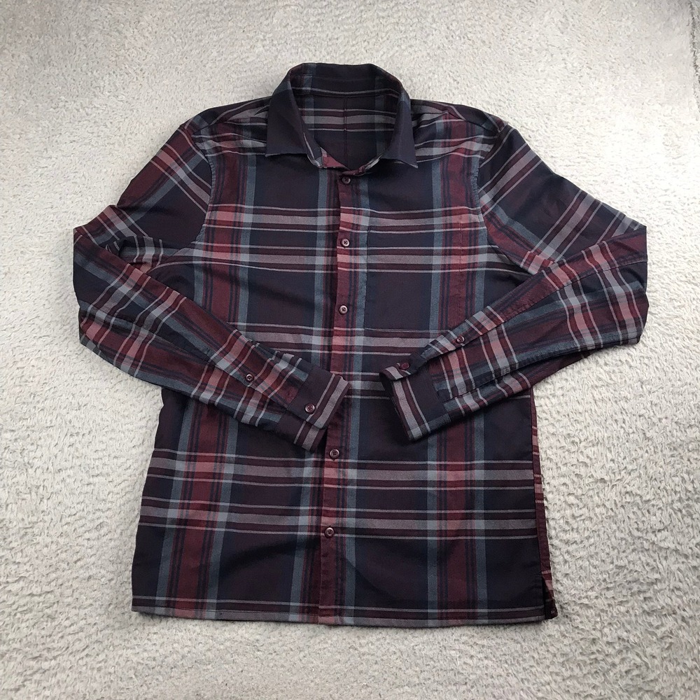Lululemon Masons Peaks Flannel Shirt Mens S Burgundy Plaid Button Up Long Sleeve